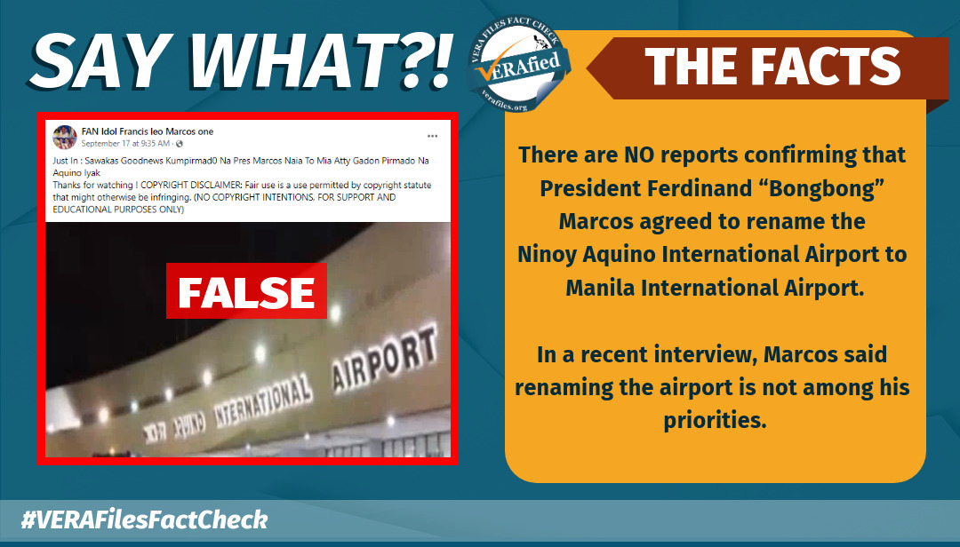 VERA FILES FACT CHECK: Another FALSE claim about NAIA reverting to MIA
