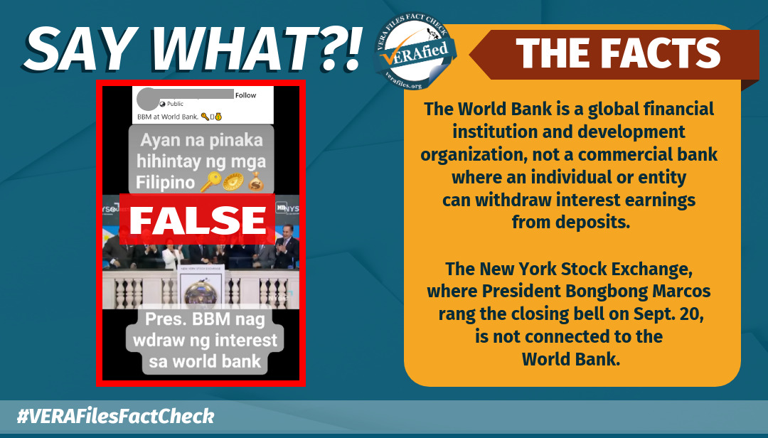 VERA FILES FACT CHECK: Marcos Jr. DID NOT withdraw interest earnings from the World Bank