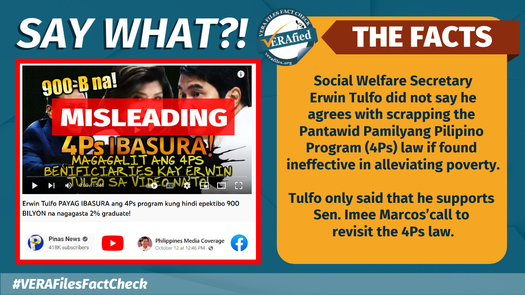 VERA FILES FACT CHECK: Tulfo DID NOT agree to scrap DSWD 4Ps program