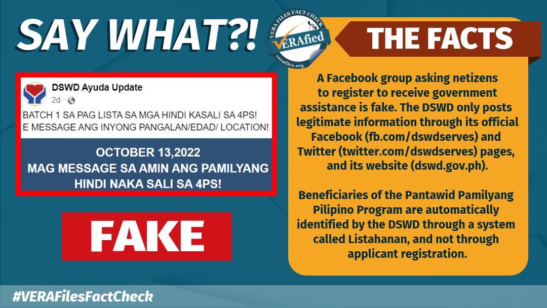 VERA FILES FACT CHECK:  Impostor group shares FAKE DSWD 4Ps announcement