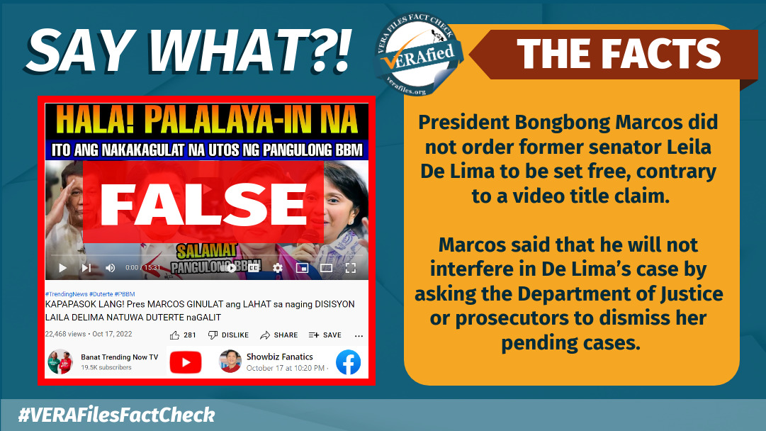 VERA FILES FACT CHECK: Video on Marcos Jr. freeing De Lima NOT TRUE