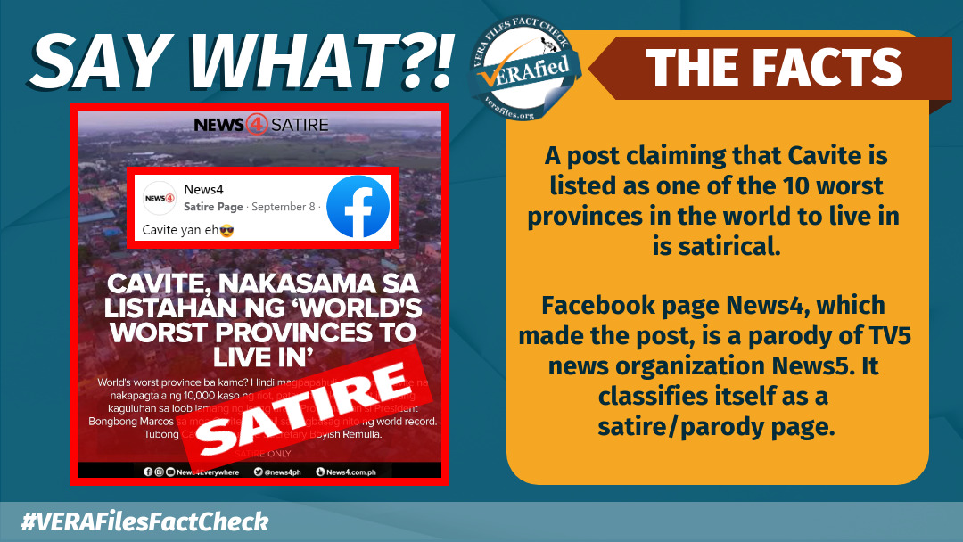 VERA FILES FACT CHECK: Cavite listed as one of the worst provinces to live in a SATIRE