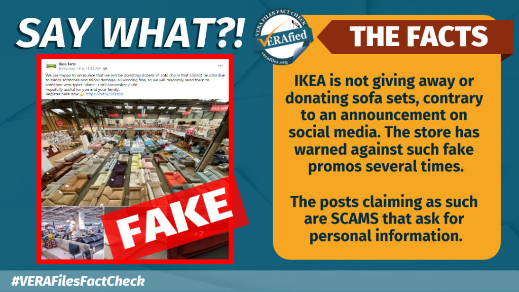 Dekbed Luchtpost rand VERA FILES FACT CHECK: IKEA NOT giving away 'dozens' of sofa sets - VERA  Files