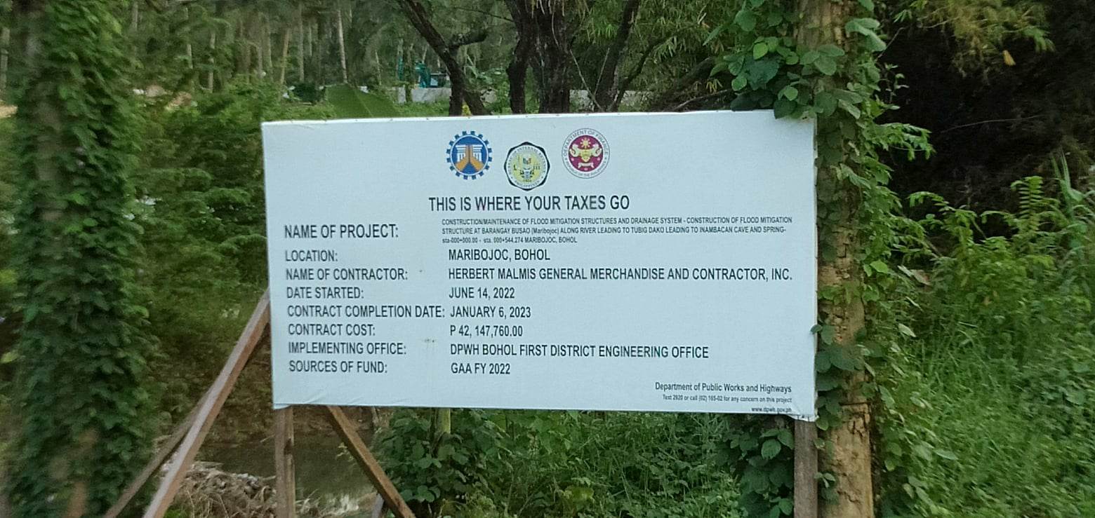 A billboard provides information on a construction project in Busao. (By Cooper Resabal) 