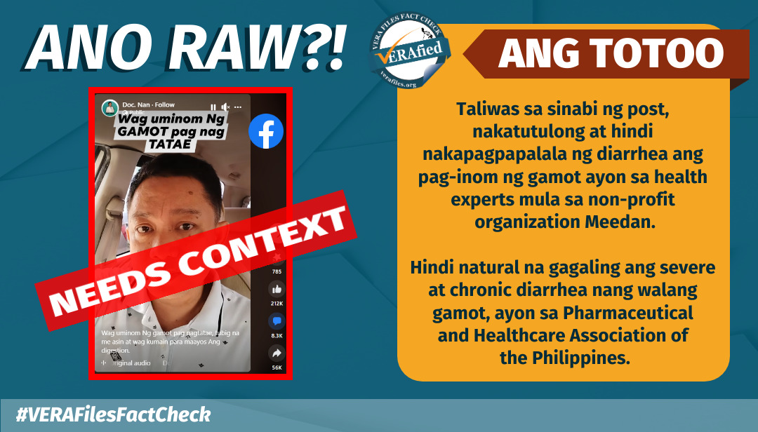 Claim about not taking medicine for diarrhea NEEDS CONTEXT