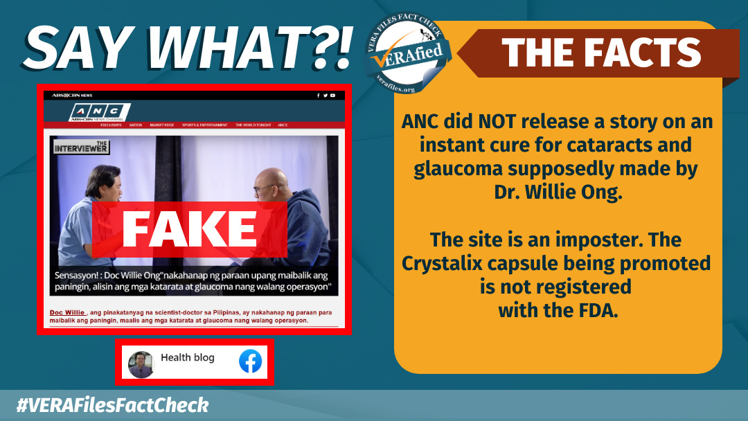 VERA FILES FACT CHECK: Impostor site posts FAKE ‘ANC’ story on ‘instant cure’ for cataract, glaucoma