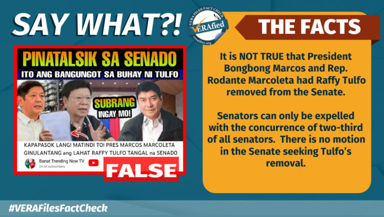 Tolfo Raffy Tulfo NOT expelled from Senate