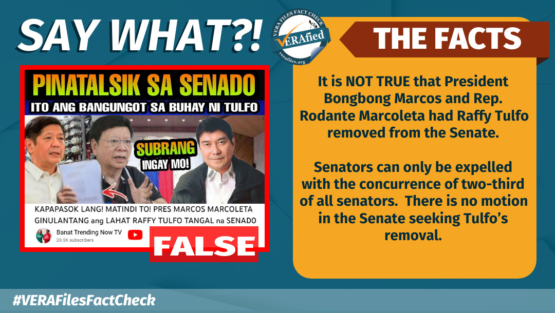 VERA FILES FACT CHECK: Raffy Tulfo NOT expelled from the Senate