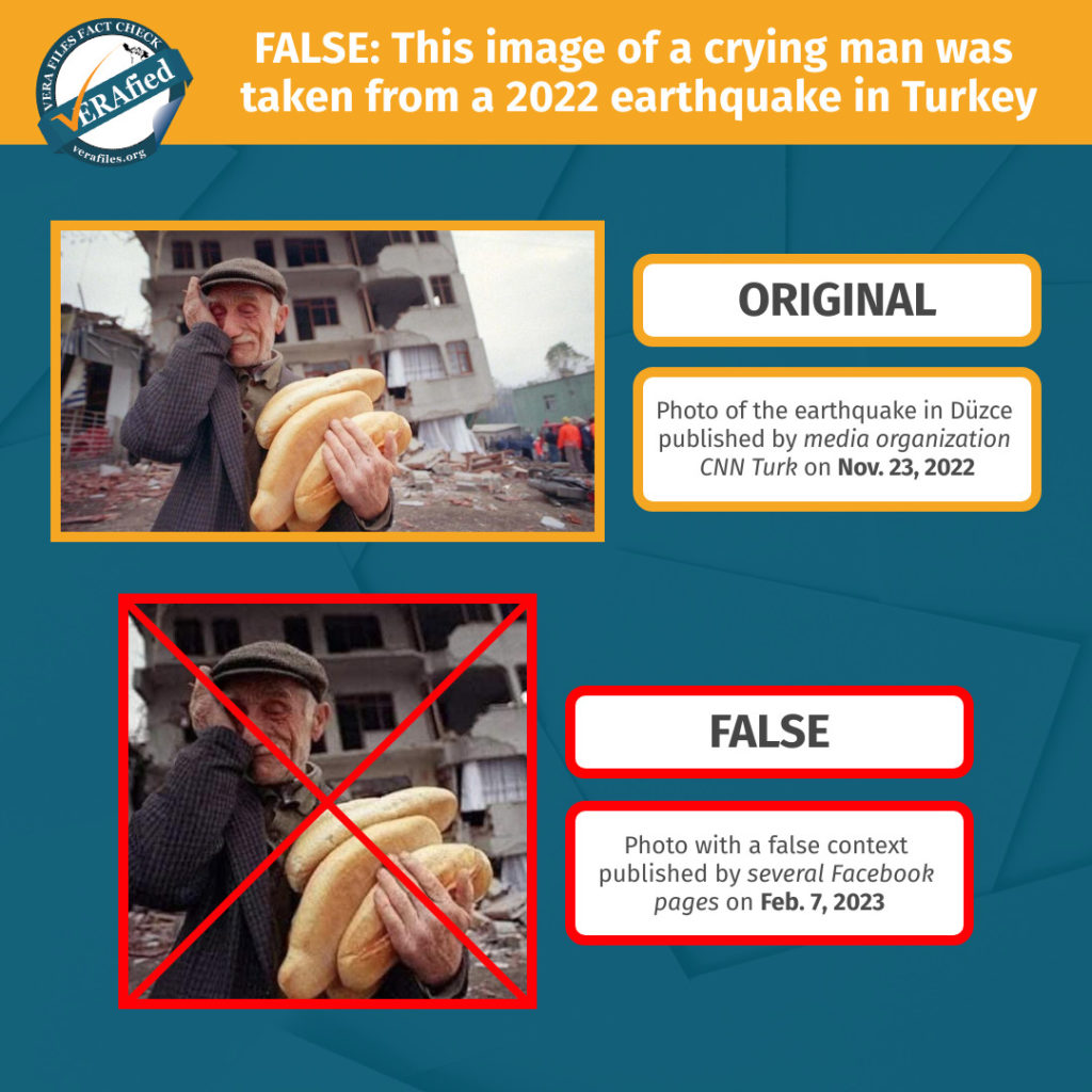 FALSE: This image of a crying man was taken from a 2022 earthquake in Turkey