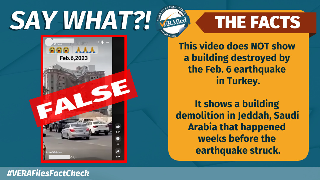 VERA FILES FACT CHECK: Old building demolition video WRONGLY linked to Turkey quake