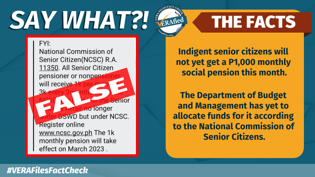 VERA FILES FACT CHECK NO P1k monthly pension yet for indigent seniors