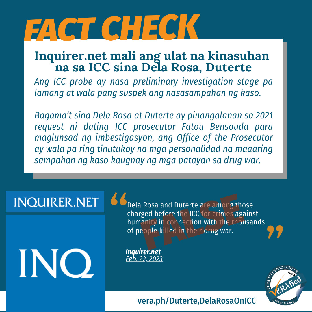 Vera Files Fact Check Inaccurately Reports Dela Rosa Duterte ‘charged’ In The Icc