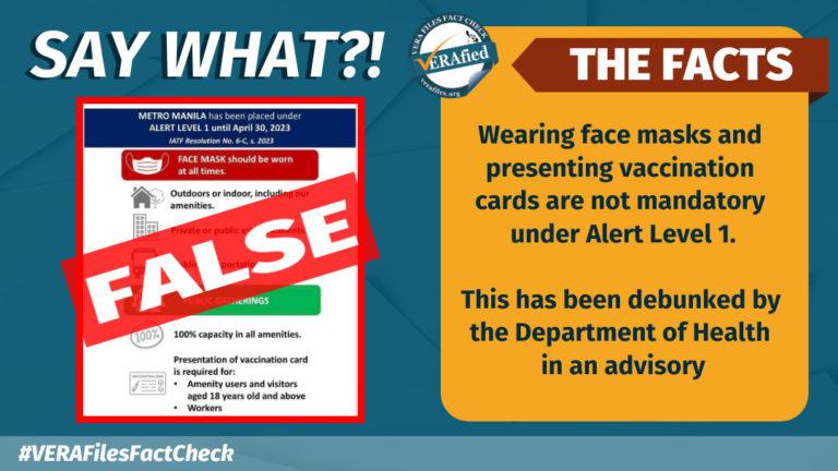 VERA FILES FACT CHECK: Face masks, vaxx cards NOT required under Alert ...