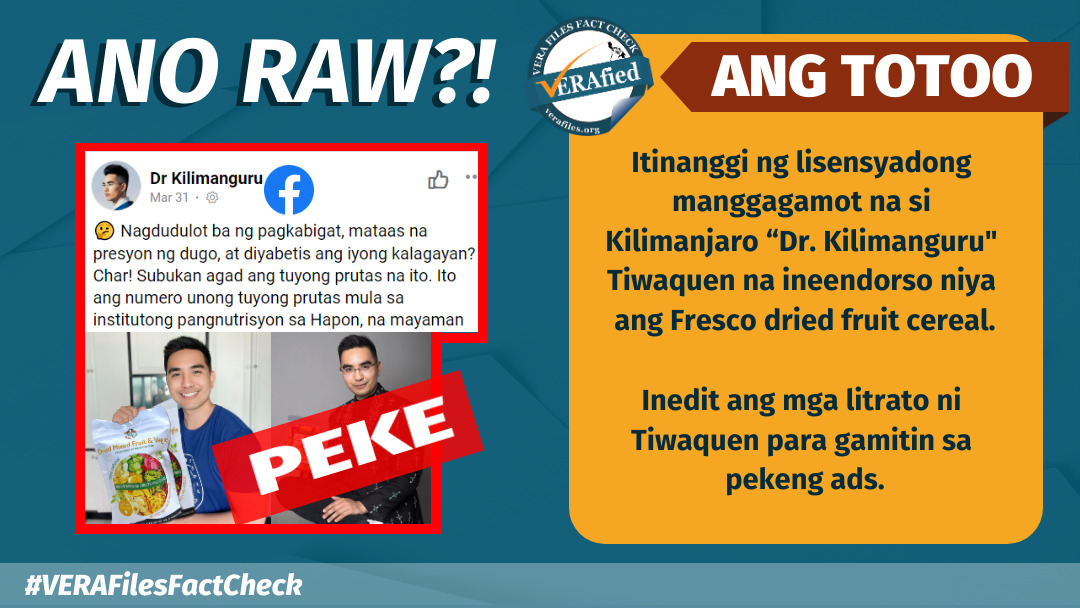 VERA FILES FACT CHECK: HINDI nag-eendorso si Dr. Kilimanguru ng dried fruit cereal