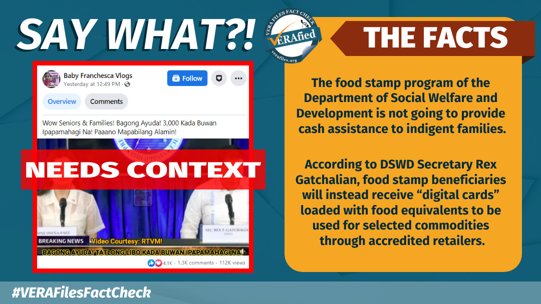 VERA FILES FACT CHECK: Video on DSWD’s P3,000 ‘Food Stamp’ credit NEEDS CONTEXT
