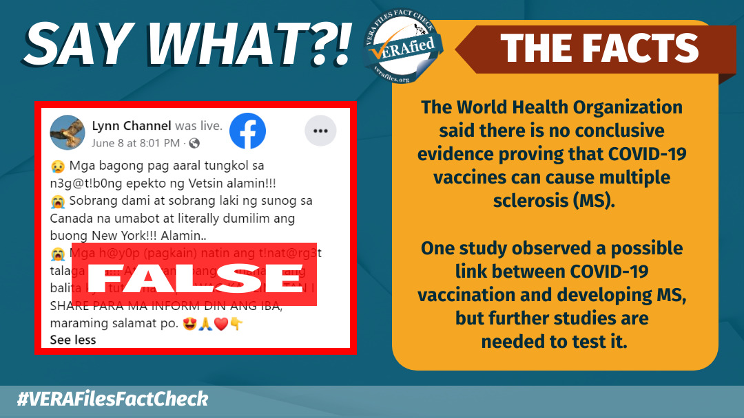 VERA FILES FACT CHECK: WHO did NOT say COVID-19 vaccines cause multiple sclerosis