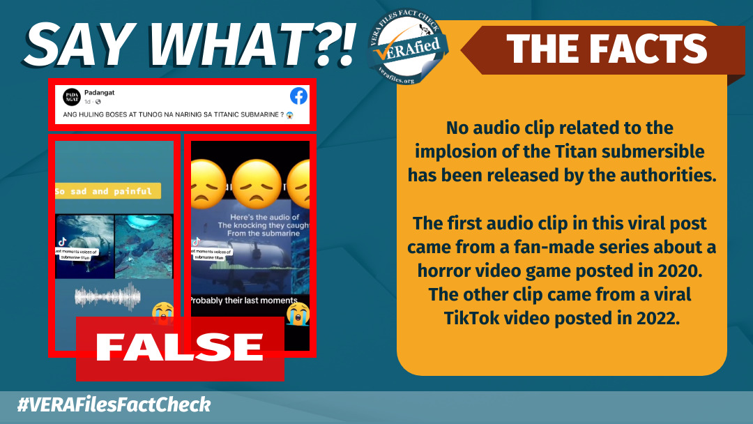No audio clip related to the implosion of the Titan submersible has been released by the authorities. The first audio clip in this viral post came from a fan-made series about a horror video game posted in 2020. The other clip came from a viral TikTok video posted in 2022.