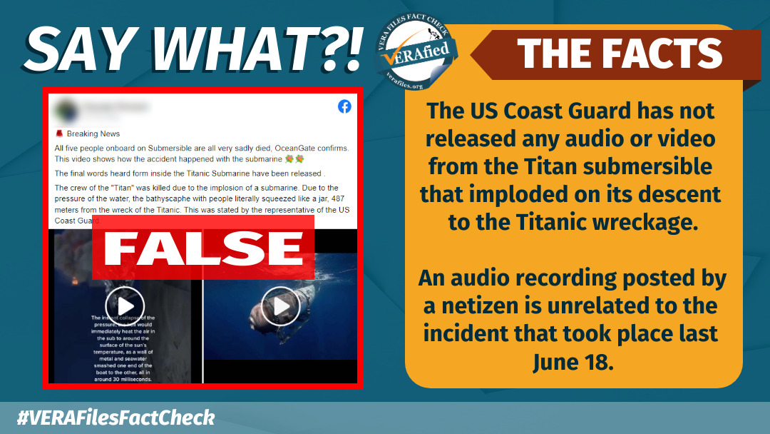 It is not true that the audio recording carrying the final words of the passengers aboard the Titan has been released. No audio recording has been retrieved from the still missing submersible.