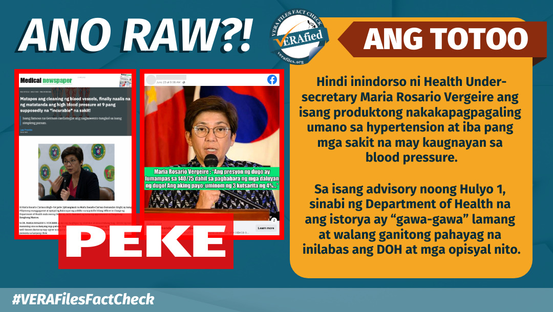VERA FILES FACT CHECK: DOH disowns circulating FAKE story promoting unregistered hypertension 'cure' - Vimarsana News