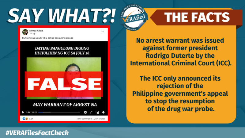 VERA FILES FACT CHECK: ICC Did NOT Order Duterte’s Arrest - VERA Files