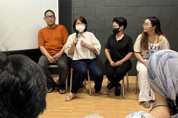 (Left to right) DAHAS coordinator Joel Ariate Jr., KAPATID convenor Fides Lim, Mary Ann Domingo, and CAP member Maya Santos share their insights on the ongoing drug war and detainment of political prisoners. Photo by John Irving Gandia