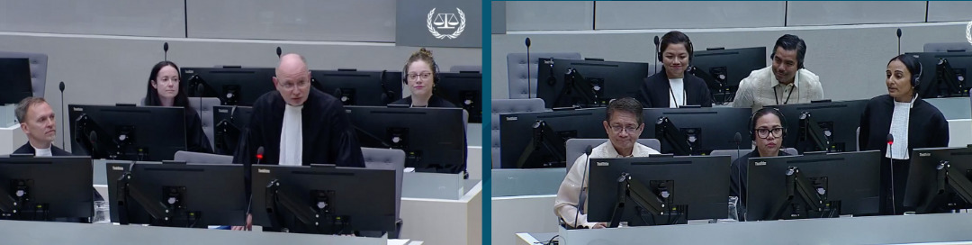 The ICC prosecution team (left photo) and the Philippine delegation (right photo) attended the announcement on July 18 of the Appeals Chamber’s decision on the government’s appeal. Leaders of the two parties -- ICC Prosecutor Karim Khan and Solicitor General Menardo Guevarra -- were not present. (Courtesy: ICC)