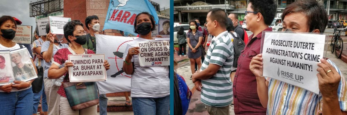 Families of victims of the Duterte administration’s drug war staged a protest at the Boy Scout Circle in Quezon City following the release of the Appeals Chamber’s decision. (Photos by Vincent Go)