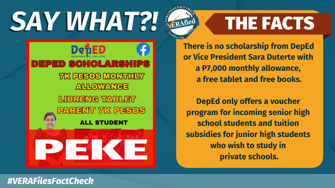 VERA FILES FACT CHECK: FAKE posts about VP Sara ‘DepEd scholarship’ spread on FB