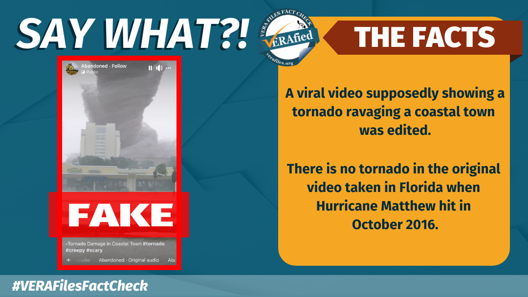 VERA FILES FACT CHECK: Circulating FB reel of tornado in a ‘coastal town’ is FAKE