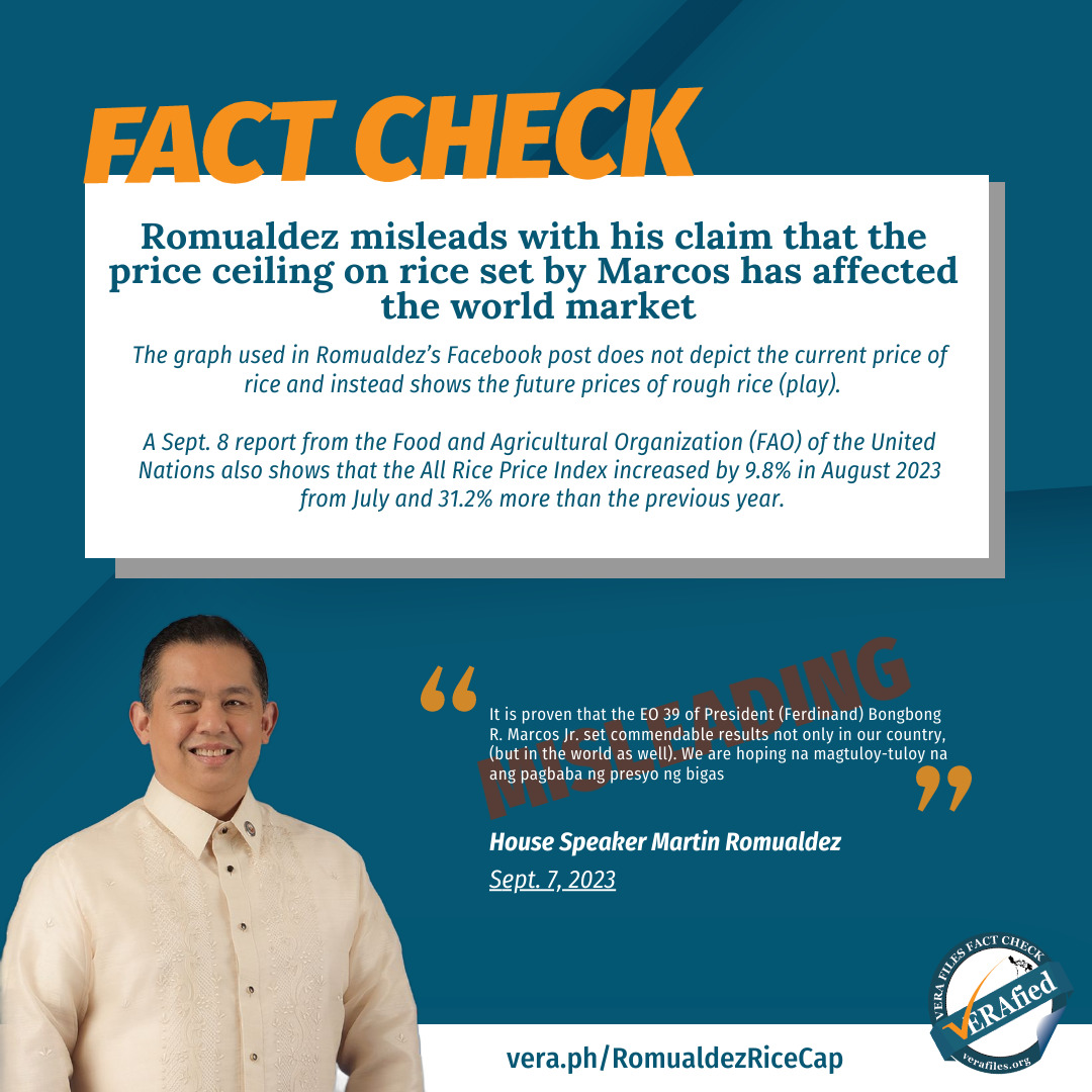 Romualdez misleads with his claims that the price ceiling on rice set by Marcos has affected the world market