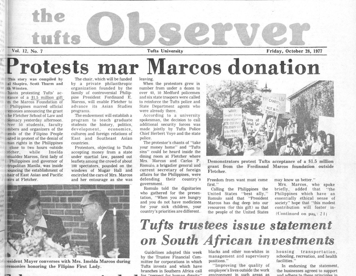 thumbnail_Front page of Tufts Observer 28 October 1977