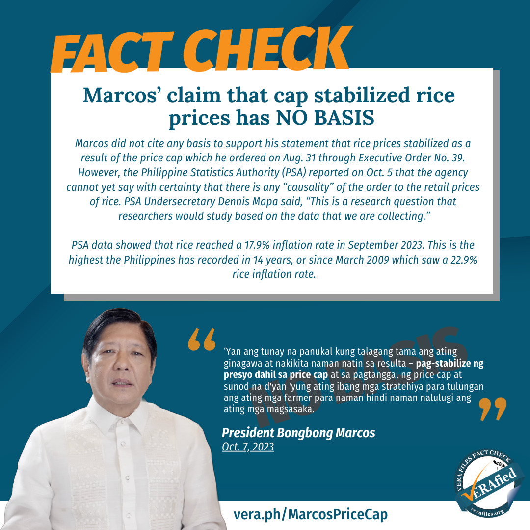 VERA FILES FACT CHECK: Marcos’ claim that cap stabilized rice prices has NO BASIS