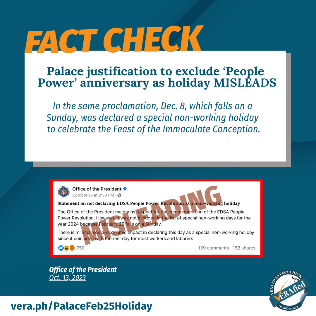 VERA FILES FACT CHECK: Palace justification to exclude ‘People Power’ anniversary as holiday MISLEADS 