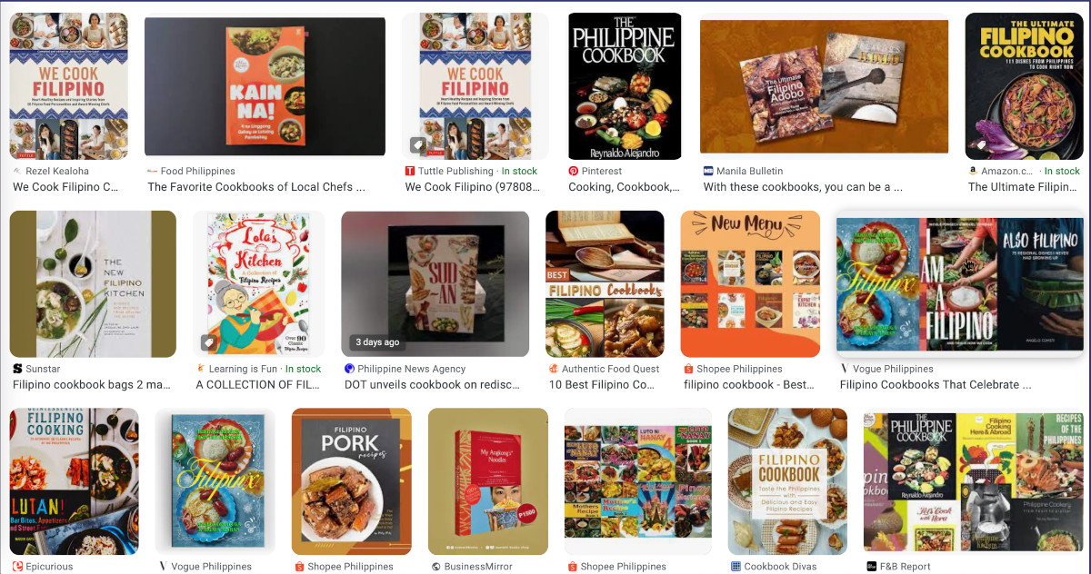 Google images of new Philippine Cookbooks, 2023