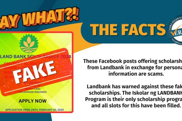 These Facebook posts offering scholarships from Landbank in exchange for personal information are scams.

Landbank has warned against these fake scholarships. The Iskolar ng LANDBANK Program is their only scholarship program and all slots for this have been filled.
