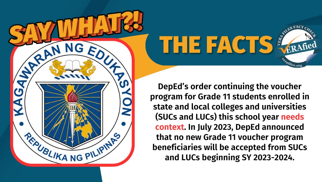 VERA FILES FACT CHECK: DepEd’s order continuing voucher program for Grade 11 students in SUCs, LUCs for SY 2023-2024 needs context