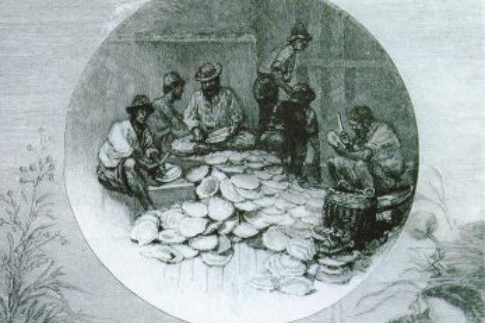 Part of image from: 1886 Engraving of Pearl Fishery, Torres Strait. Source- Wstern Australian Museum