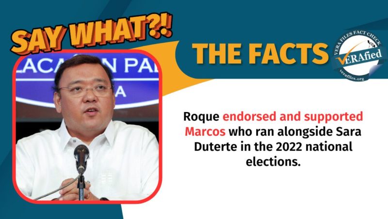 VERA FILES FACT CHECK: Harry Roque backtracks on supporting Marcos