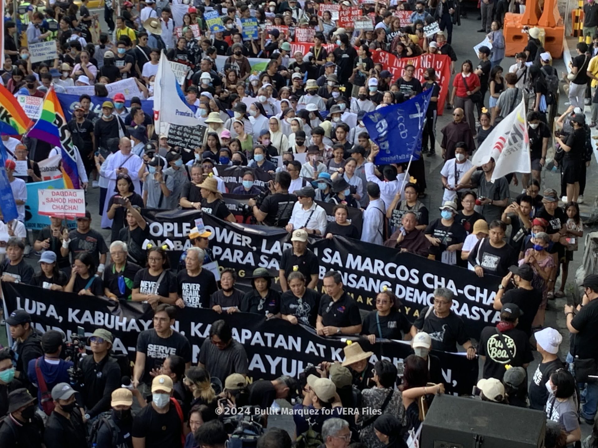 Slogans and placards at the rally showed strong opposition to attempts to change the Constitution that was passed in 1987 following the 1986 restoration of democracy in the country. 10/10 Photo by Bullit Marquez for VERA Files
