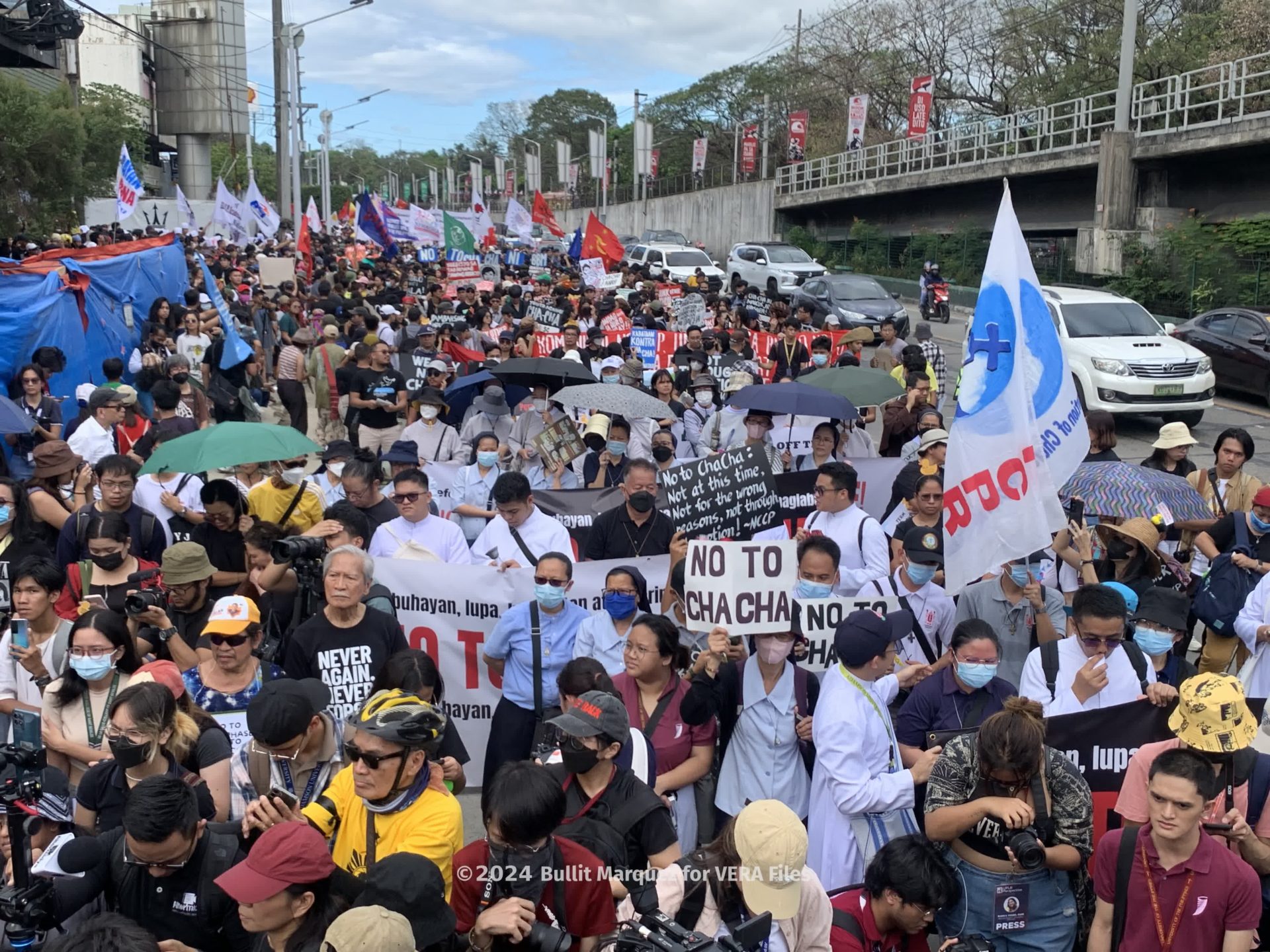 Slogans and placards at the rally showed strong opposition to attempts to change the Constitution that was passed in 1987 following the 1986 restoration of democracy in the country. 4/10 Photo by Bullit Marquez for VERA Files