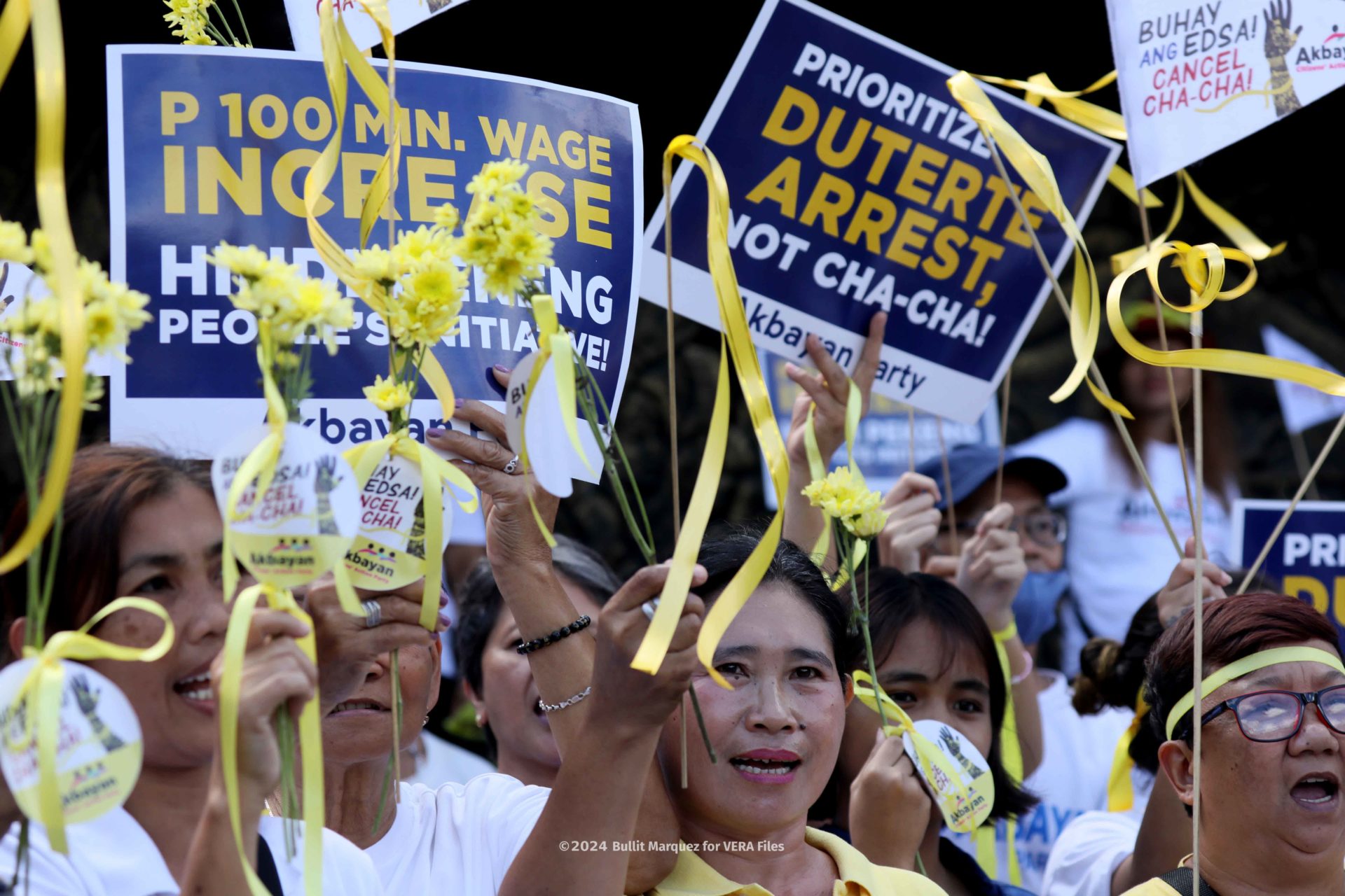 Filipinos, mostly wearing yellow, mark the 38th anniversary of the People Power revolution, also known as EDSA People Power revolution.  PHOTOS FOR VERA FILES BY BULLIT MARQUEZ