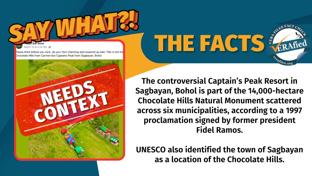 VERA FILES FACT CHECK: Post on controversial Chocolate Hills resort location NEEDS CONTEXT