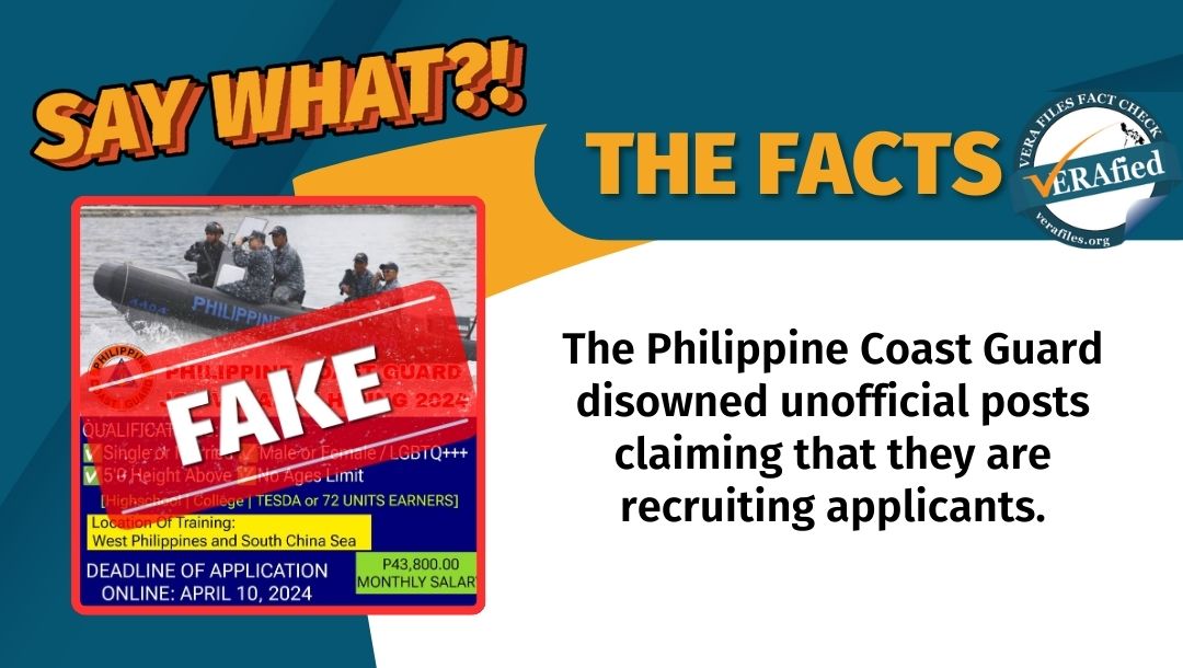 VERA FILES FACT CHECK: Philippine Coast Guard warns against FAKE recruitment calls on FB