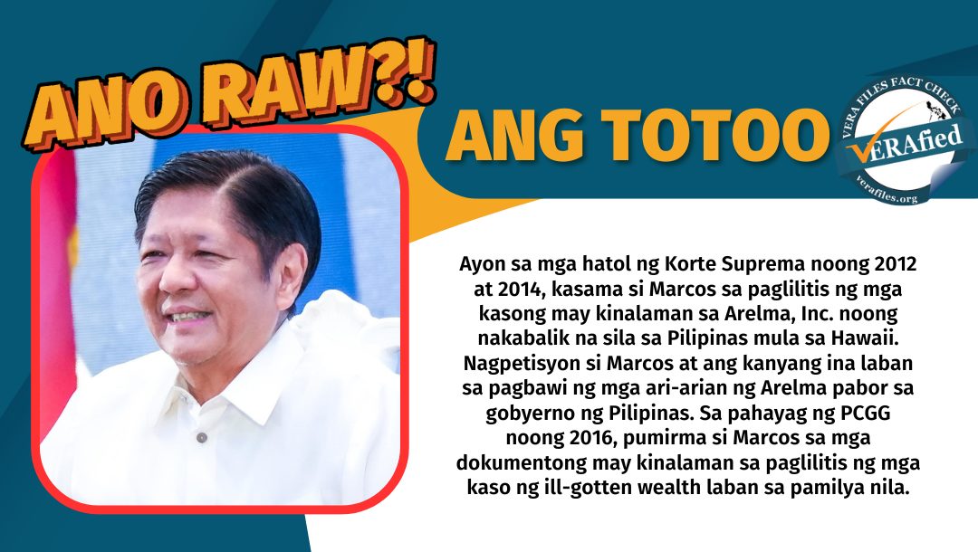 VERA FILES FACT CHECK: Pahayag ni Marcos na ‘hindi niya ginalaw’ ang Arelma ill-gotten wealth case mula noong ma-exile HINDI TOTOO