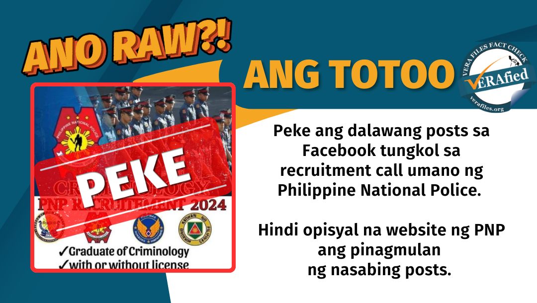 VERA FILES FACT CHECK: PEKENG PNP recruitment posts, kumakalat sa Facebook 