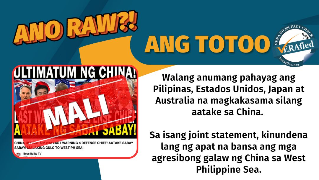 VERA FILES FACT CHECK: Pilipinas, America, Japan at Australia, WALANG magkakasamang pag-atake sa China