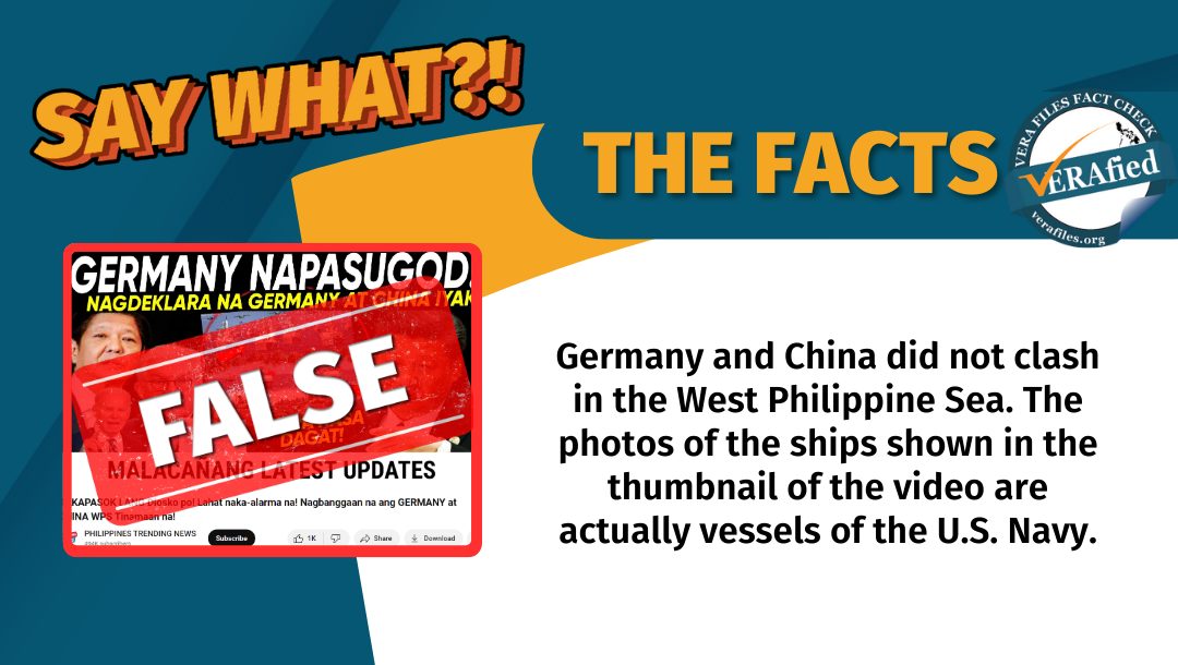Germany and China did not clash on the West Philippine Sea. The photos of the ships shown in the thumbnail of the video are actually vessels of the U.S. Navy.