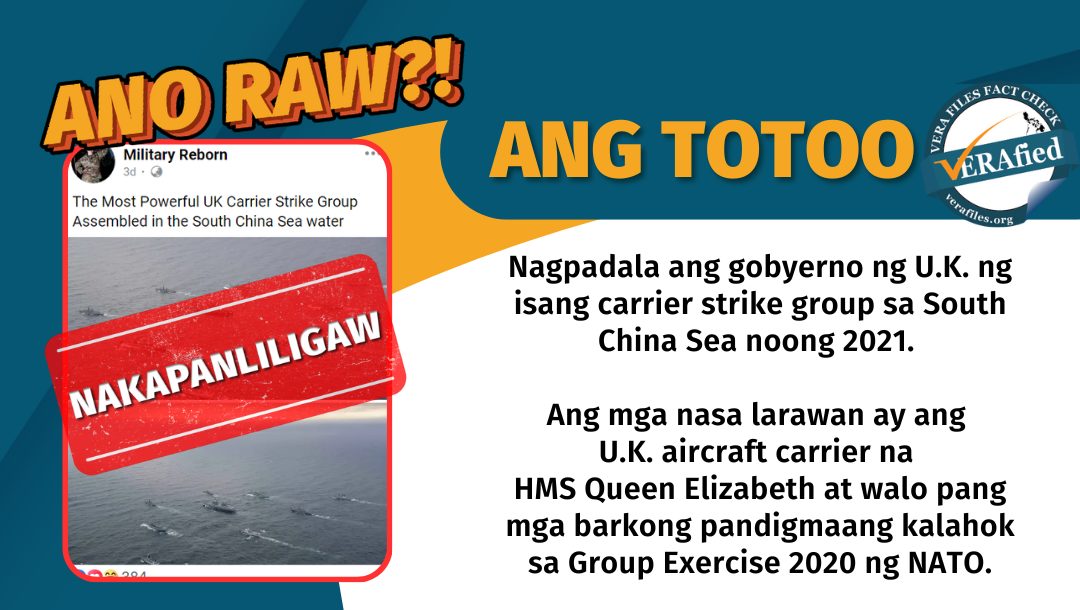 Caption of the photo of the British aircraft carrier battle group: MISLEADING
