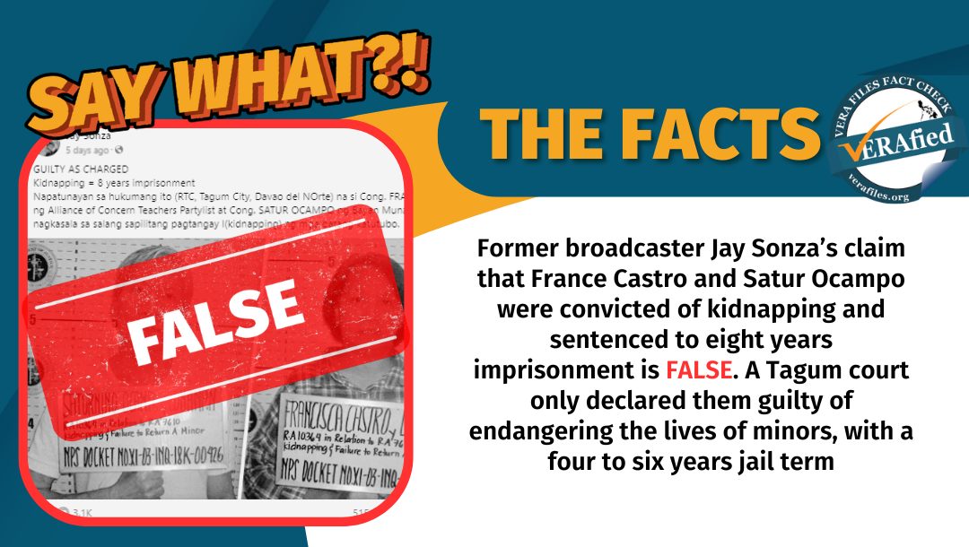 FACT CHECK: Jay Sonza errs on conviction of France Castro, Satur Ocampo