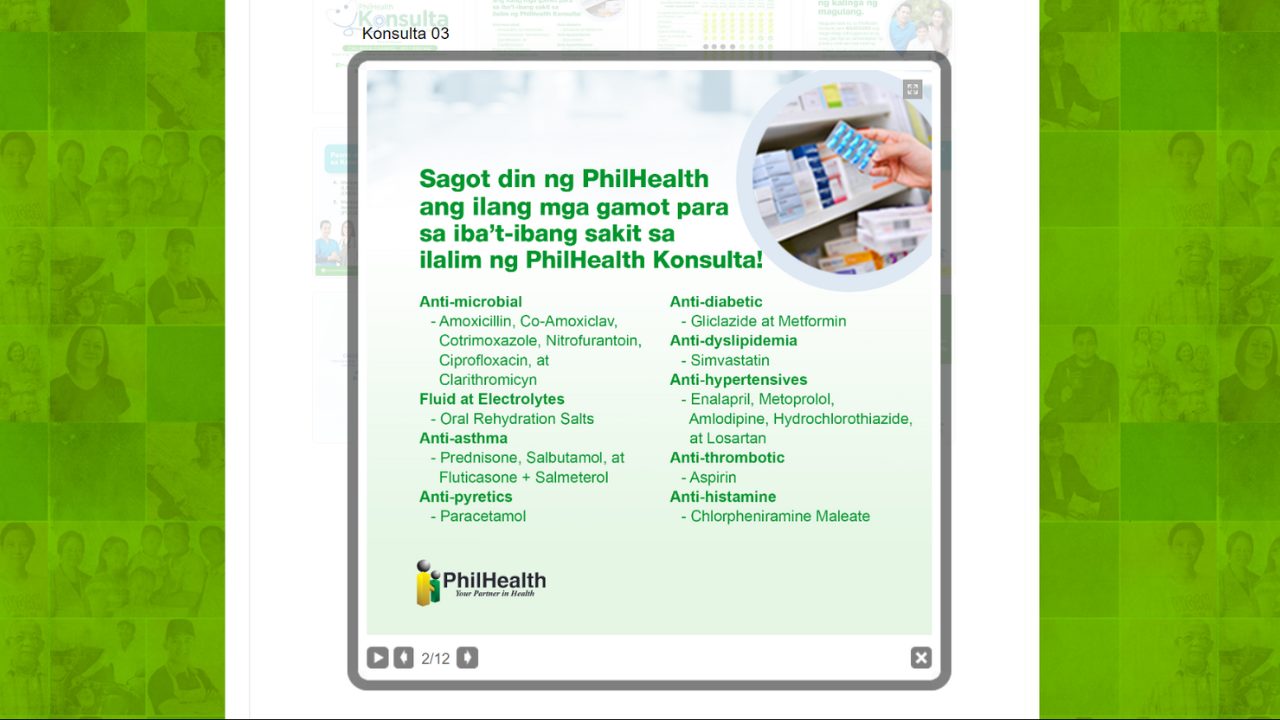 Graphic showing list of medicines under PhilHealth Konsulta 